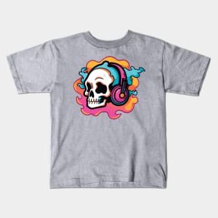 Music in My Bones. Colorful Skull Wearing Headphones. Creepin it real Kids T-Shirt